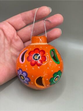 Talavera Christmas Ball Ornament Mexican Ceramic Folk Art Pottery Clay Floral